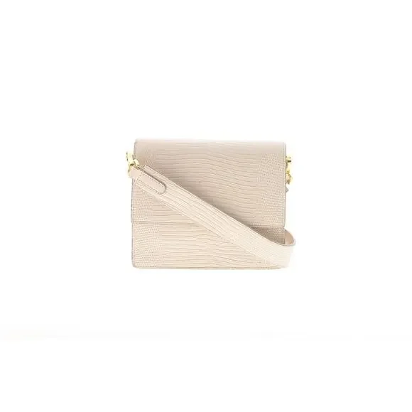 JW Pei Croc-Embossed Crossbody Bag Ivory Vegan Leather Minimalist Modern Classic - Picture 2 of 10